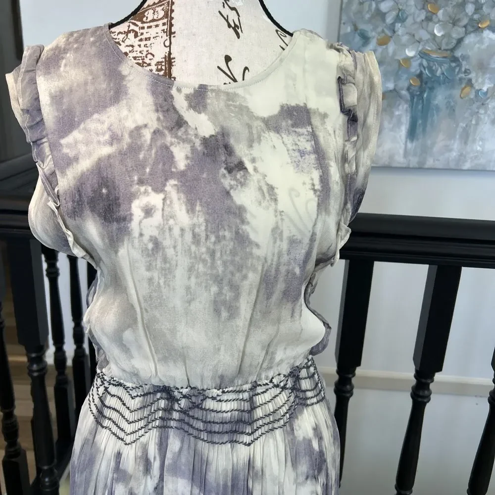 Chelsea & Violet Washed‎ Out Edgy Gypsy Boho Smocked Chiffon Dress Small NWT Med